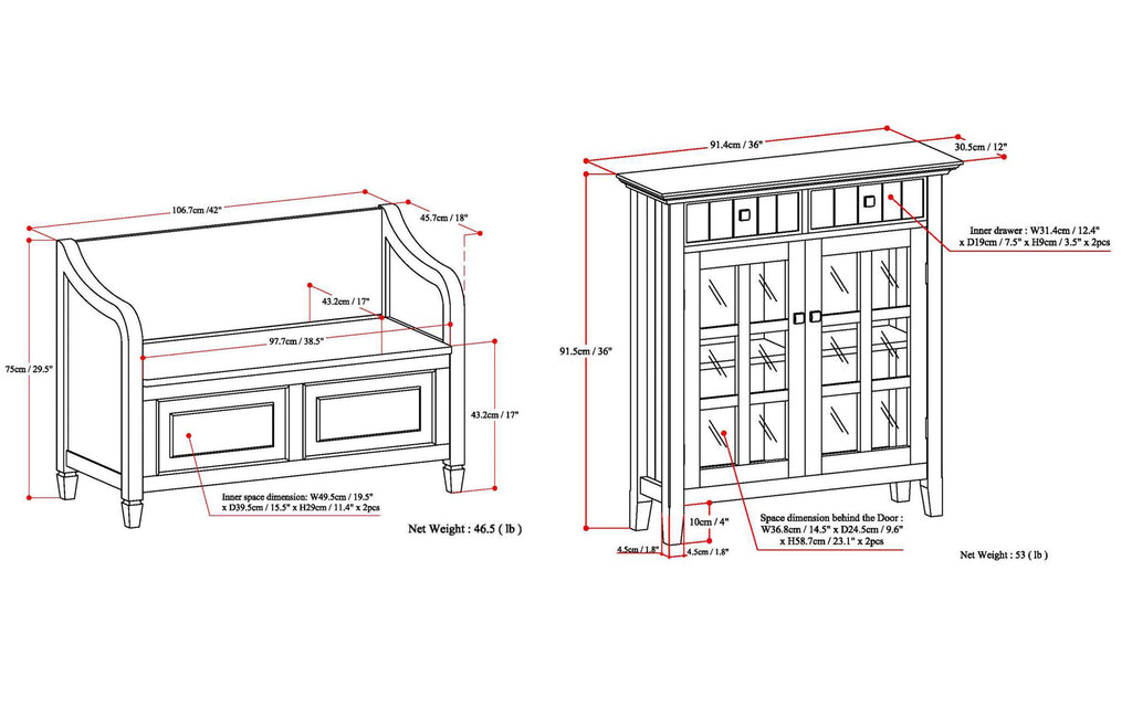 Connaught 42-inch Storage Bench and 40-inch Cabinet