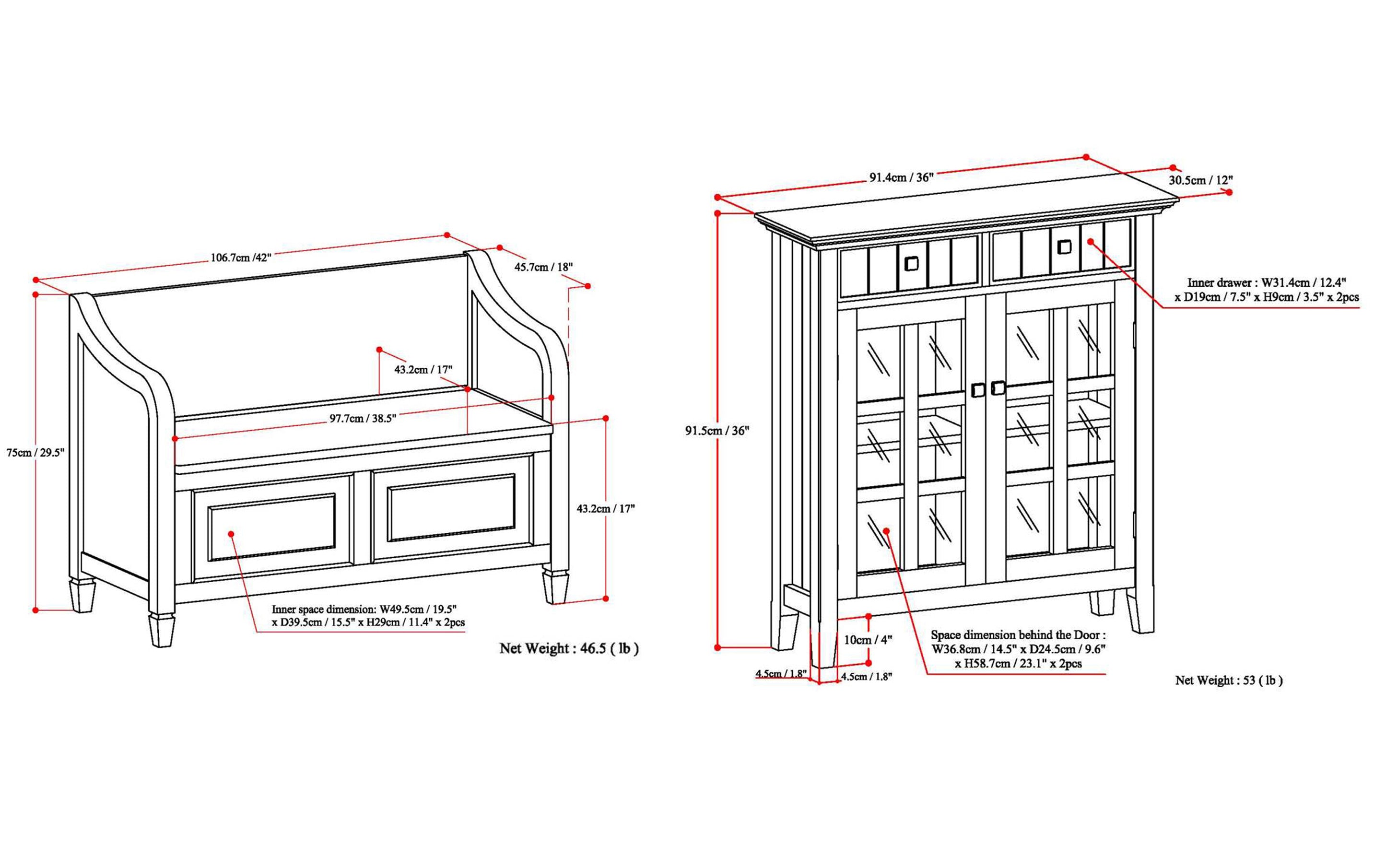 Connaught 42-inch Storage Bench and 40-inch Cabinet