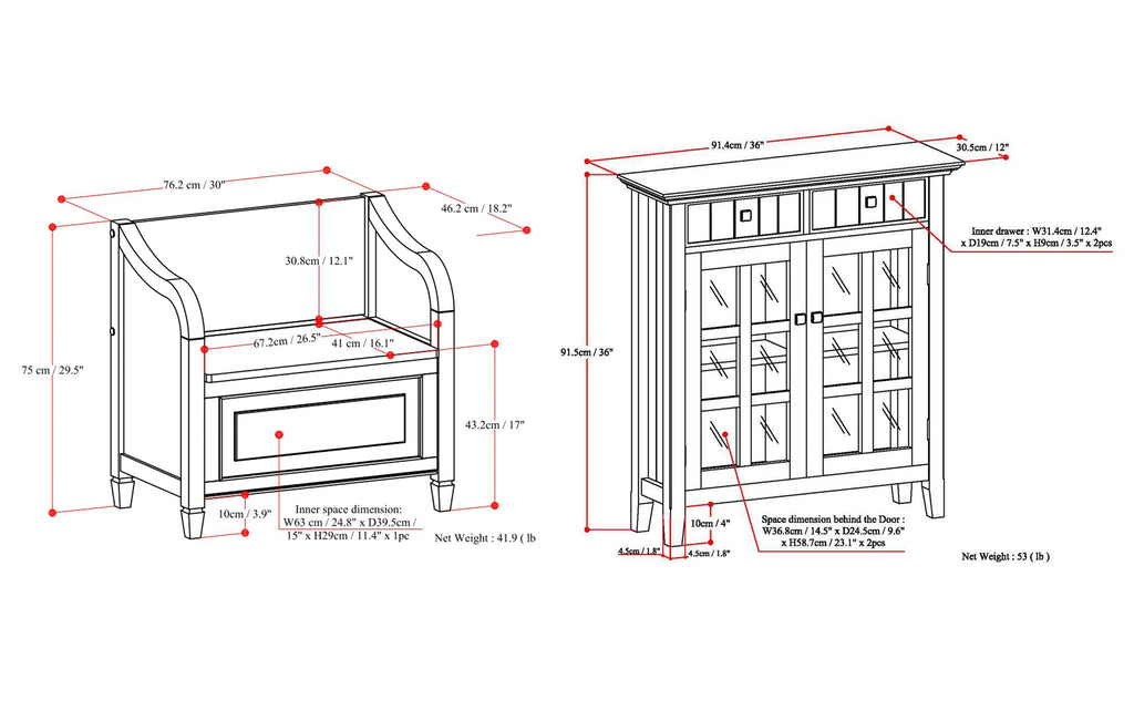 Connaught 30-inch Storage Bench and 40-inch Cabinet