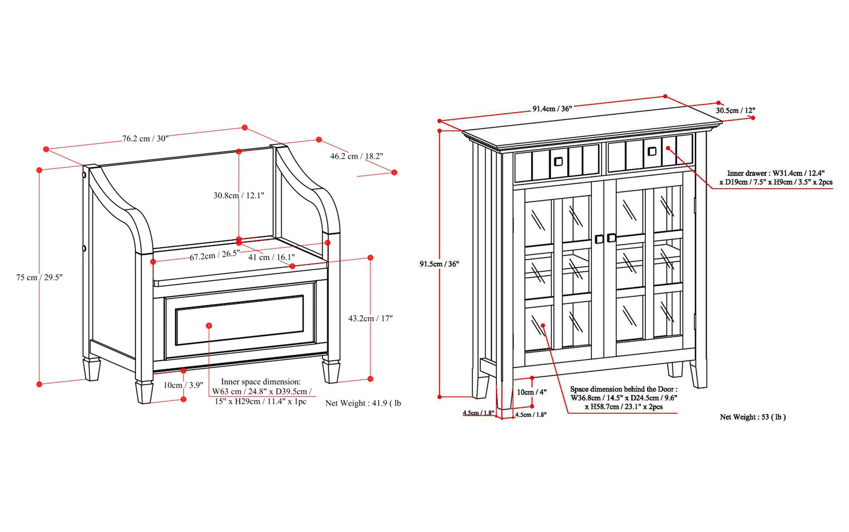Connaught 30-inch Storage Bench and 40-inch Cabinet