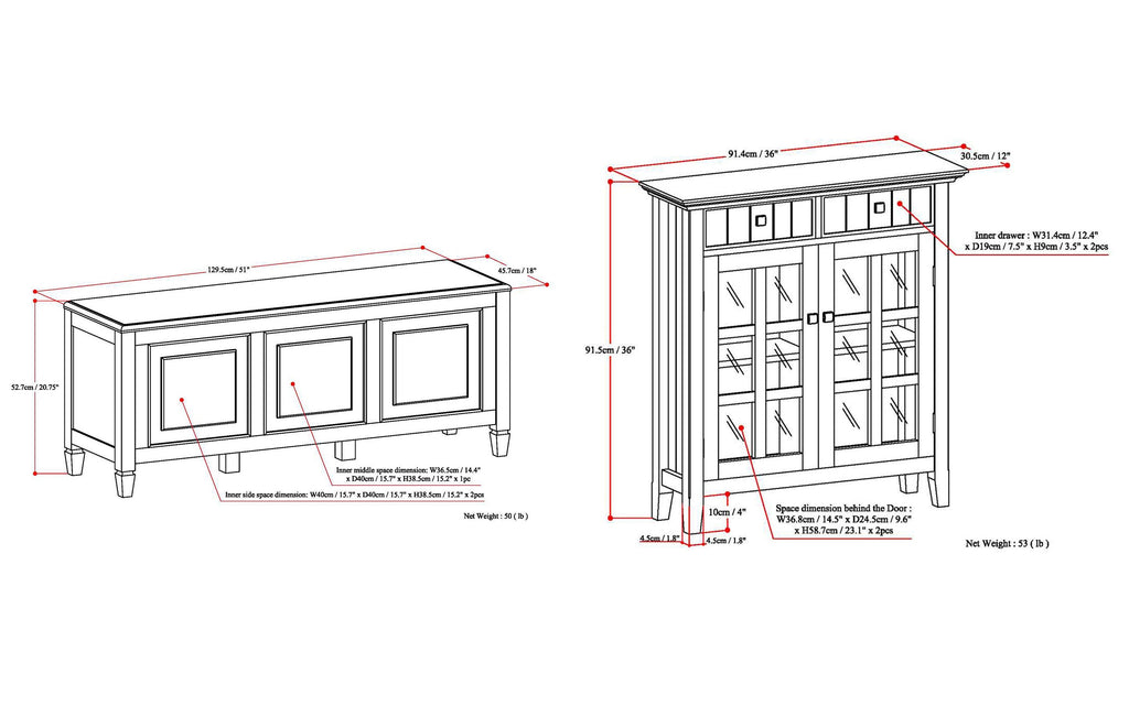 Connaught 51-inch Storage Bench and 40-inch Cabinet