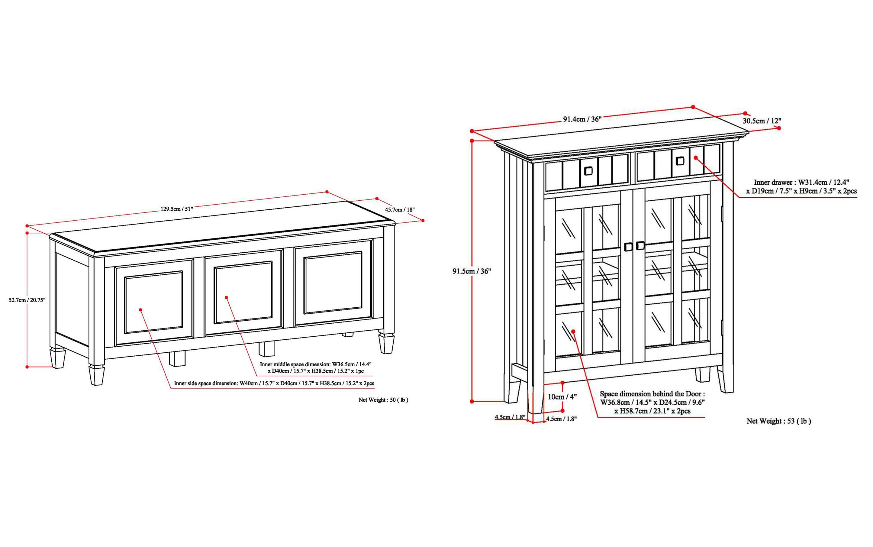 Connaught 51-inch Storage Bench and 40-inch Cabinet