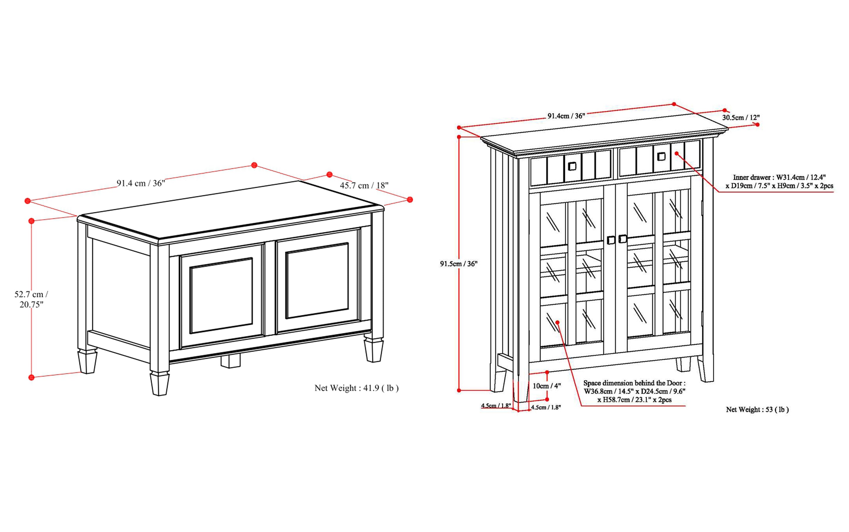 Connaught 36-inch Storage Bench and 40-inch Cabinet
