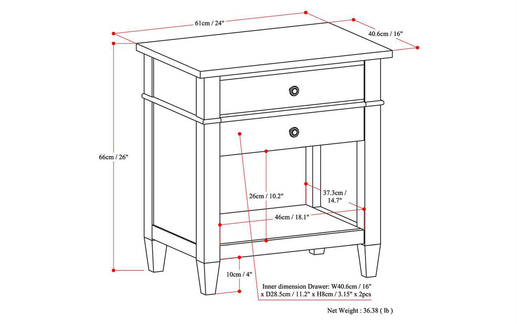 Carlton 24 inch Bedside Table (Set of 2)