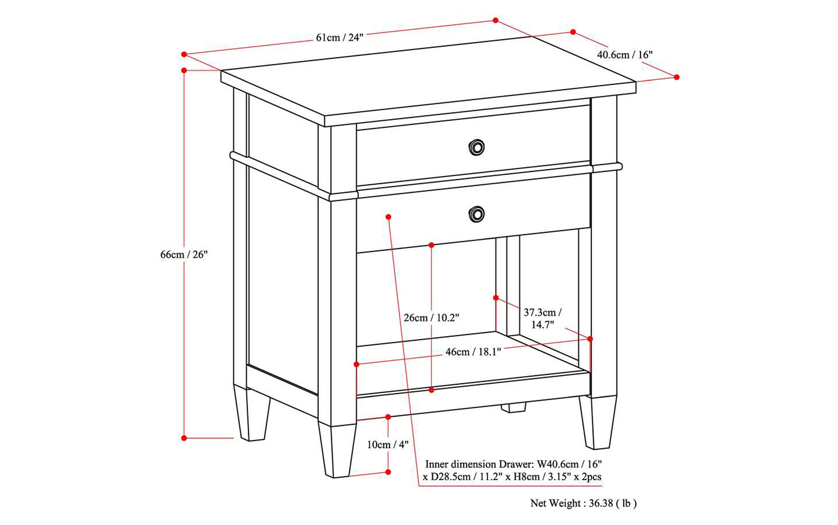 Carlton 24 inch Bedside Table (Set of 2)