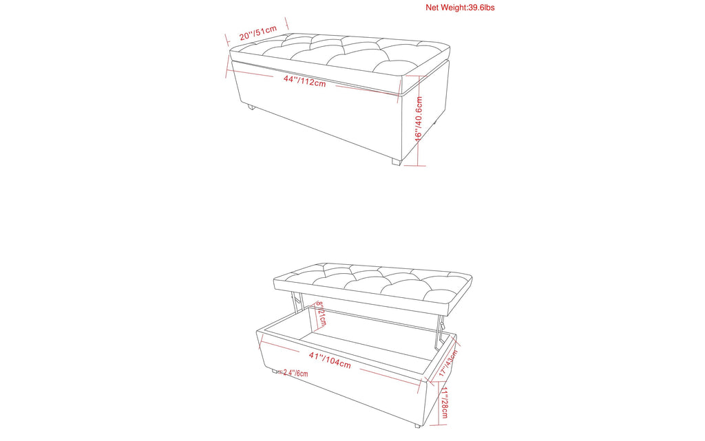 Hamilton Lift Top Storage Ottoman in Linen Style Fabric