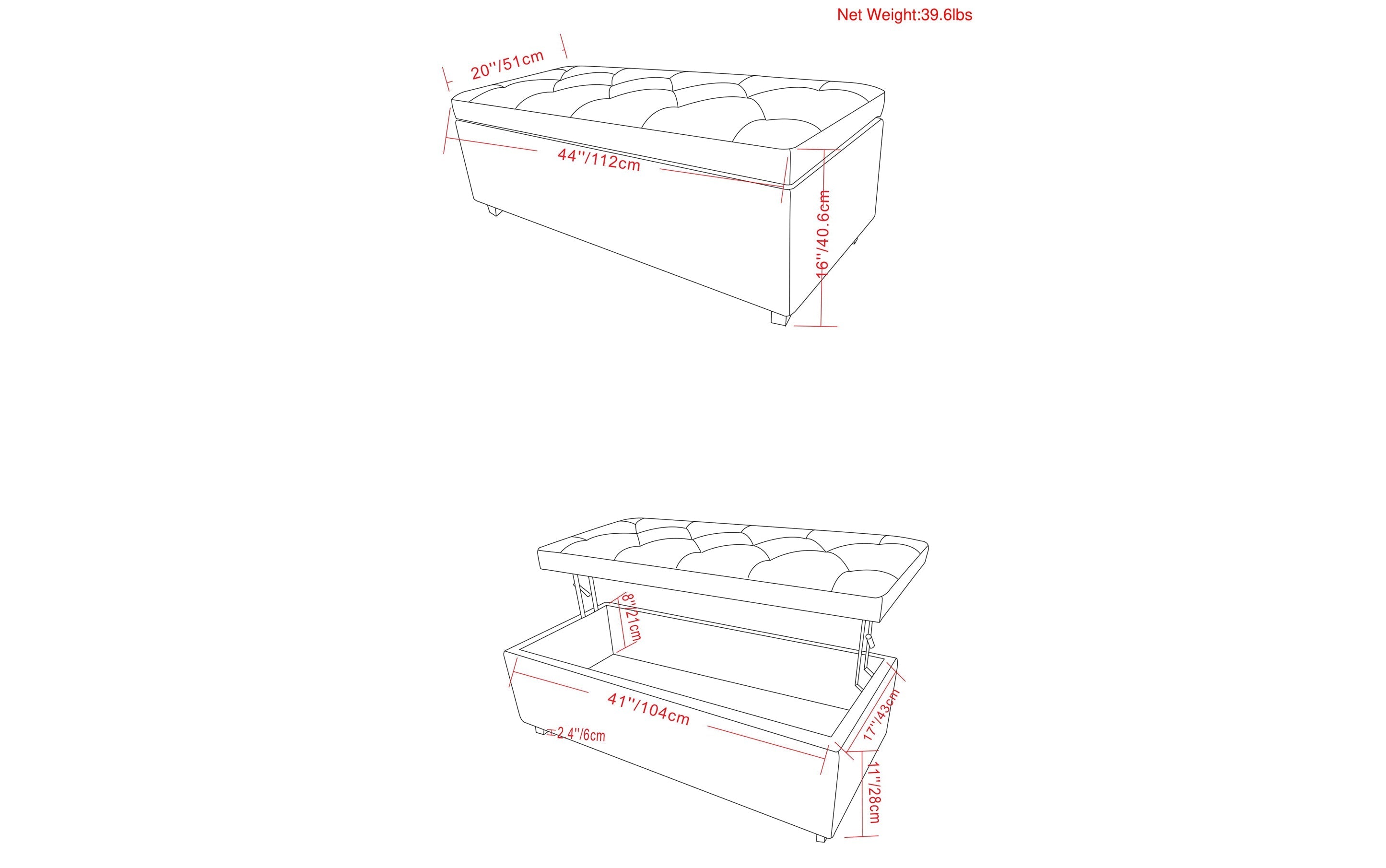 Hamilton Lift Top Storage Ottoman in Linen Style Fabric