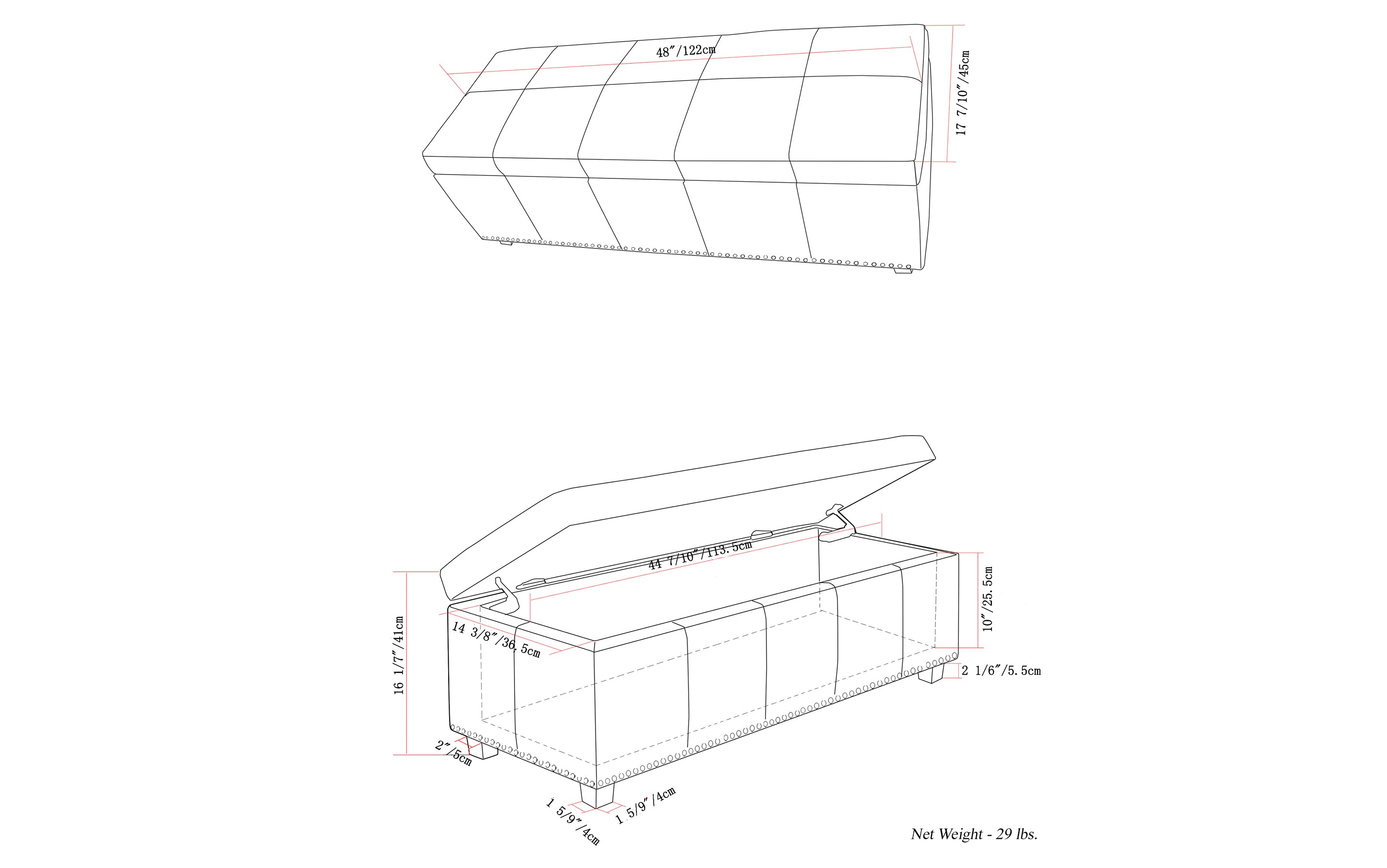 Kingsley Large Storage Ottoman in Linen