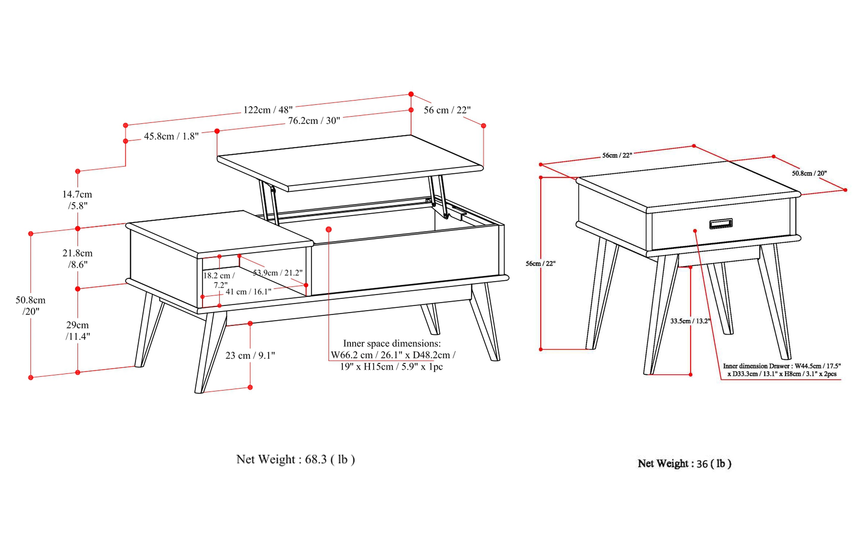 Draper 48 inch Coffee Table with 22 inch End Tables (Set of 3)