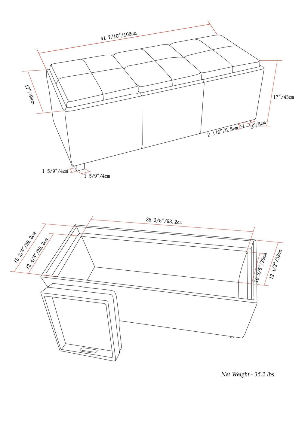 Avalon 3 Trays Ottoman in Vegan Leather