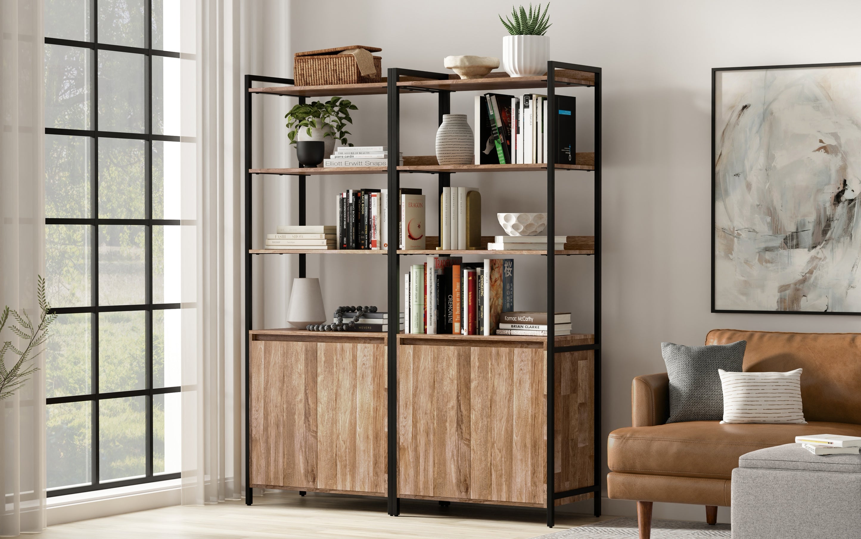 Kelsey 30 inch 5 Shelf Bookcase with Doors (Set of 2)